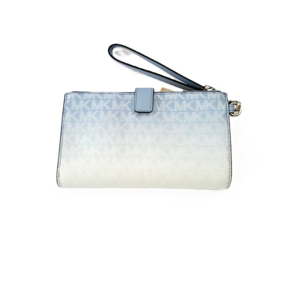 Michael Kors Jet Set Travel Large Double Zip Wristlet Clutch MK Ombre Light Sky - Picture 3 of 7